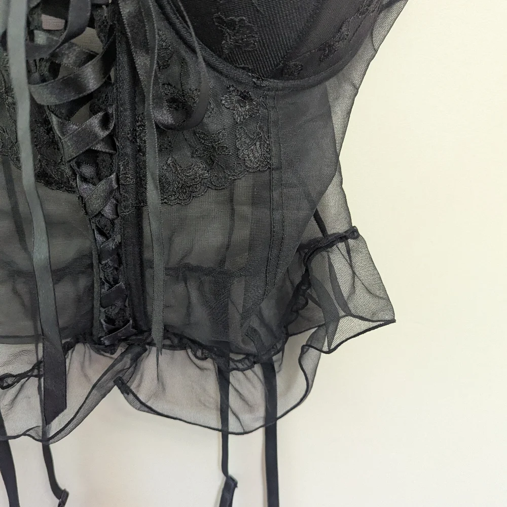 Vintage Y2K Whimsigoth Black Sheer Corset Lingerie‎ Top